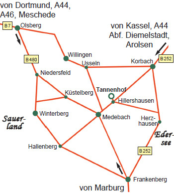 Anfahrtskarte - Winterberg, Sauerland, Edersee, Willingen, Medebach, Korbach, Frankenberg